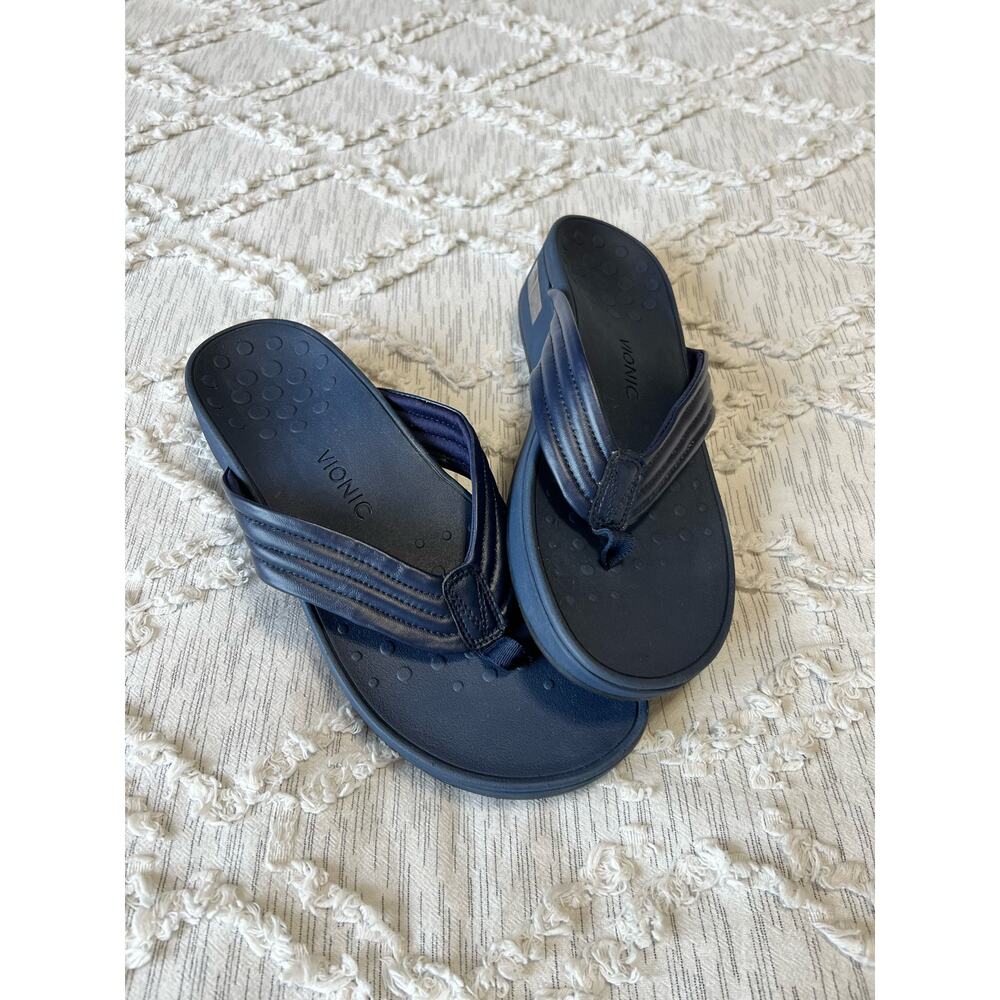 VIONIC Women's Pacific Cherine Navy Blue Leather Orthopedic Sandals Size 11